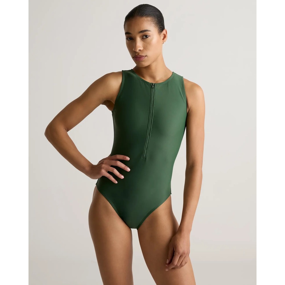 Quince Swimsuit Italian Zip-Front One-Piece Size M Recycled Polyamide Green